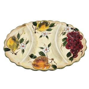 Vintage Hand Painted Porcelain Glory Collection Oval Fruit Design Serving‎ Tray